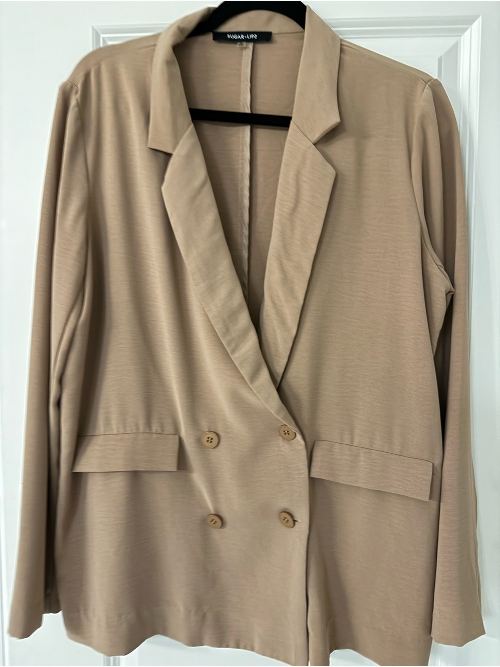 Sandro Double-Breasted Blazer in Light Beige